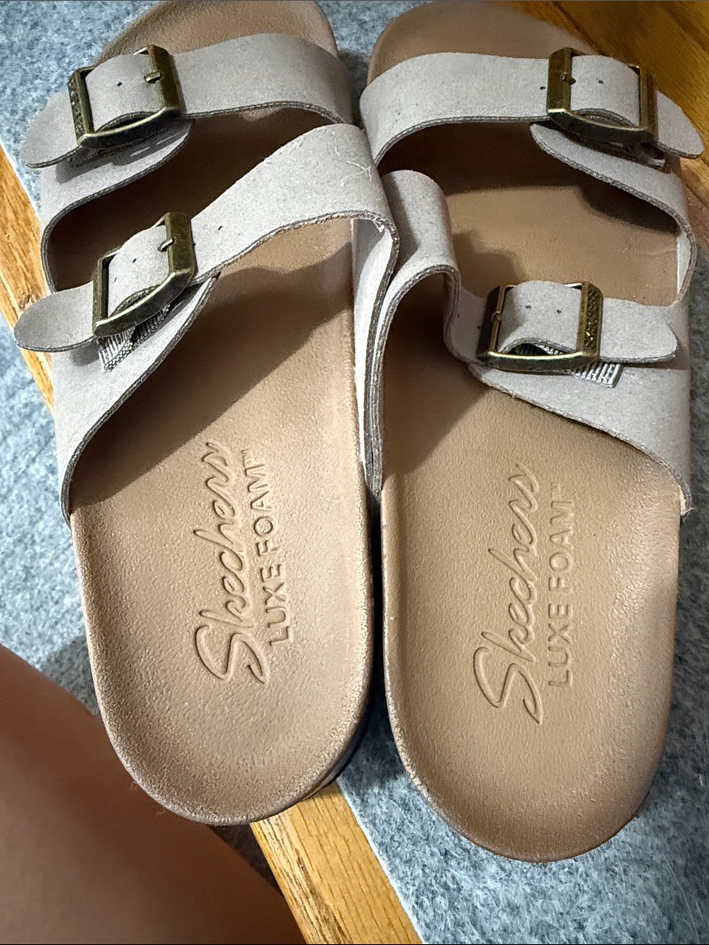 Skechers Taupe Double Buckle Luxe Foam Sandals - Picture 4 of 9